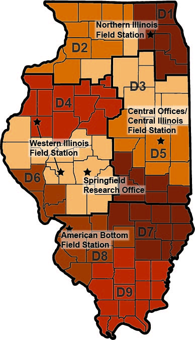 Illinois map showing field station locations