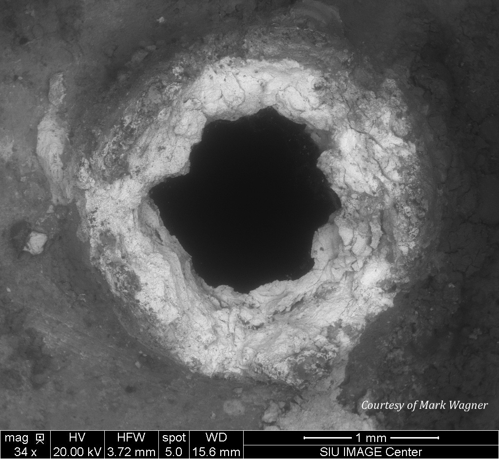Crawford Farm Close up of Seive hole with Pb BSED Crawford Farm Close up of Seive hole with Pb BSED