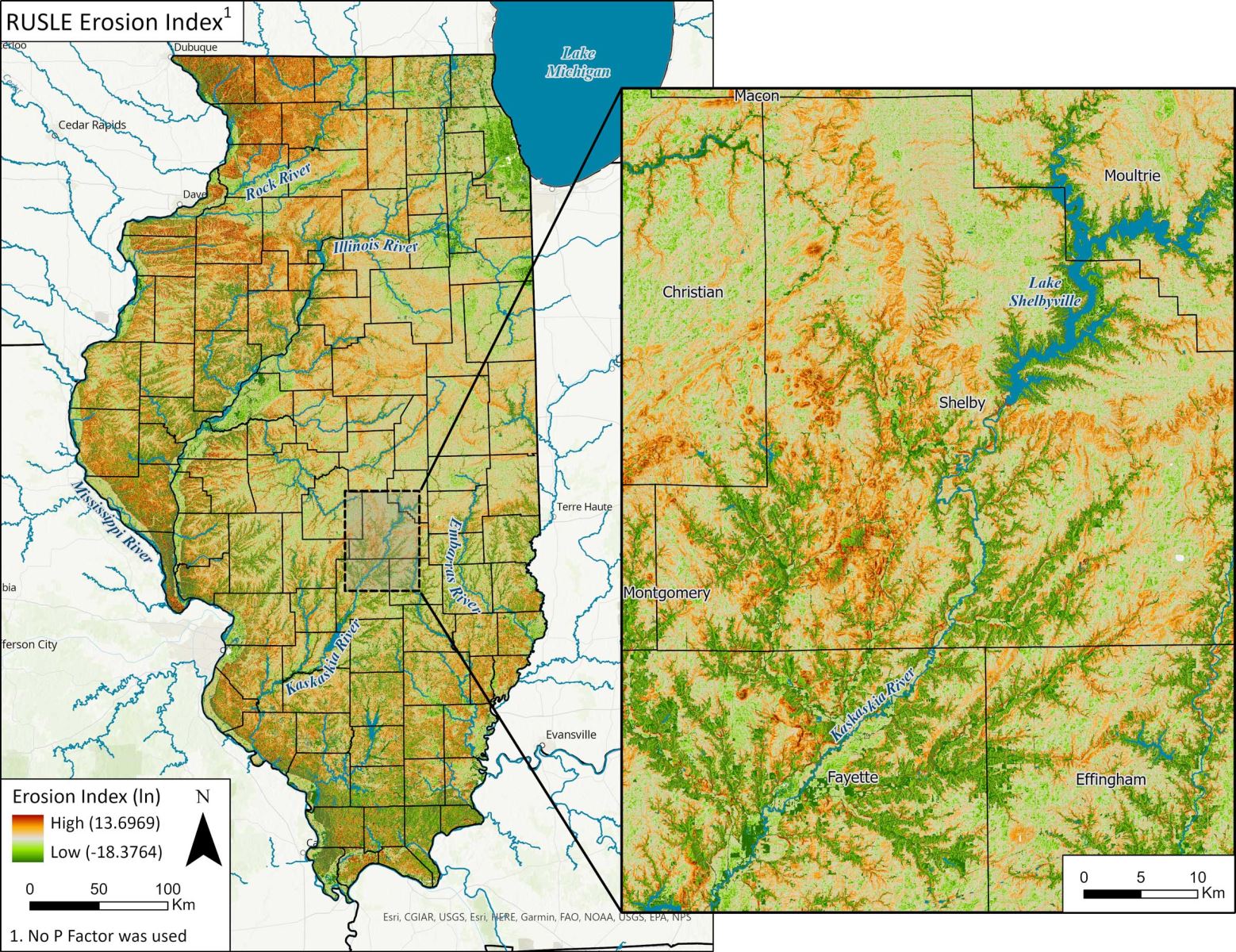 RUSLE Erosion Index - Illinois map