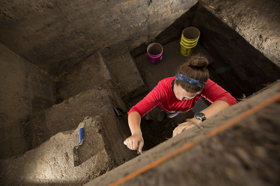 archaeologist excavating in Cahokia mounds
